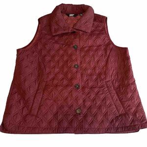 Lands End Women’s Puffer Vest XL Eggplant 7-Button ~NO SNAPS!!~ Pockets Outdoor